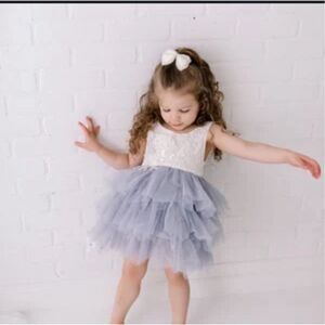 Elegant White and Gray Kids Formal Dress